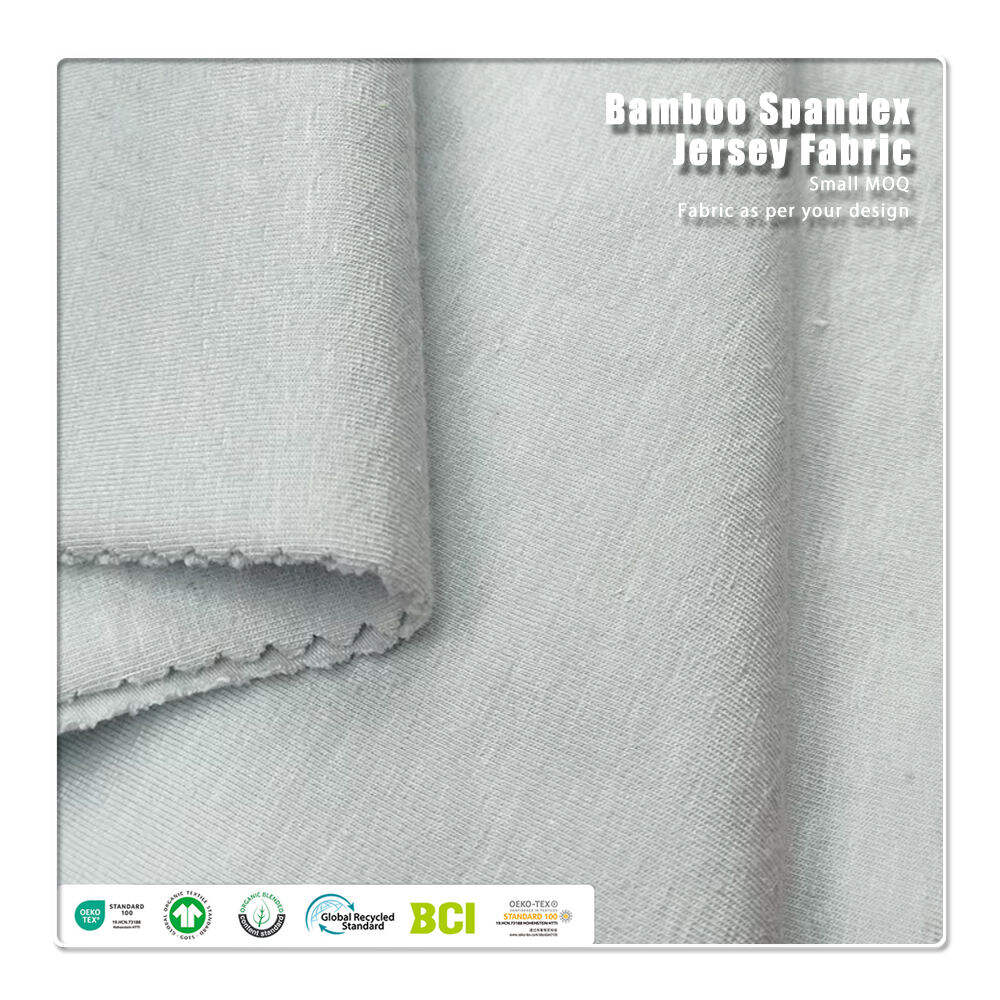 67 % ekologisk bomull, 28 % hampa, 5 % spandex, kammat vävtyg i inslag (weft jersey) på 220 g/m² för T-shirts