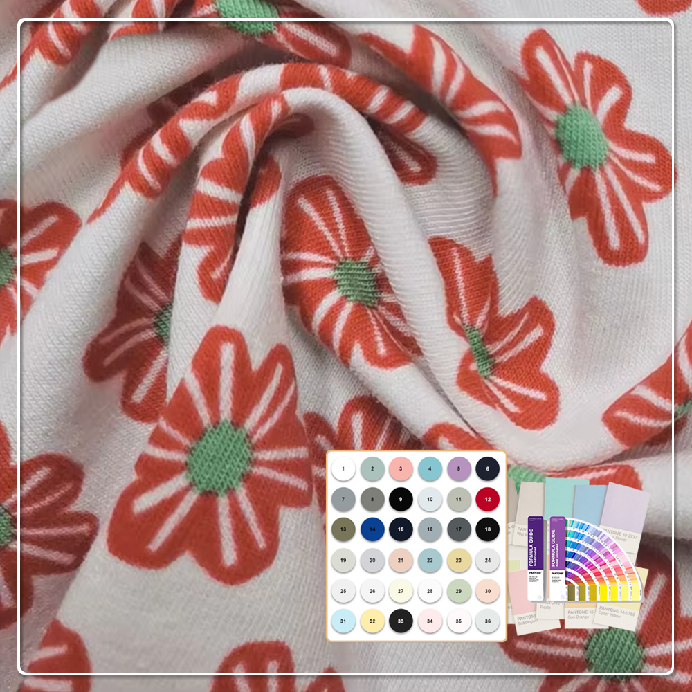 Custom Eco-Friendly Stretch Breathable Heat-Insulation Anti-static Digital Printed Cotton Jersey Fabric for Dresses Baby Kids