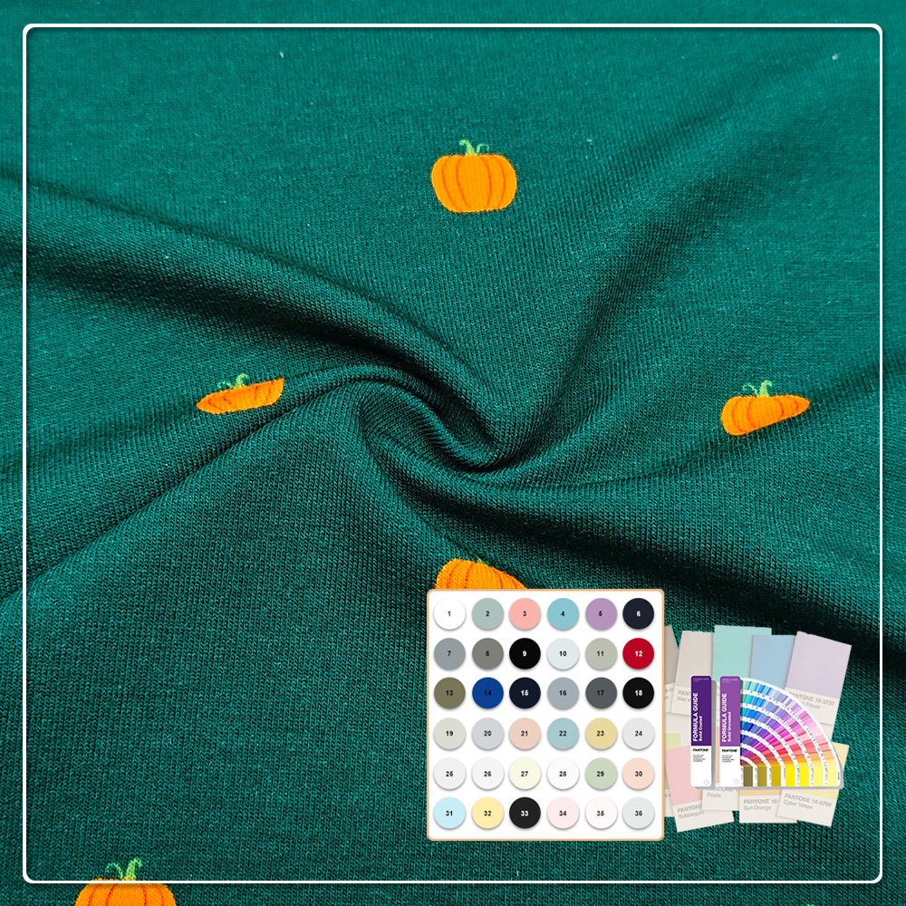 Festive Pumpkin Print Bamboo Cotton Spandex Jersey – 70% Bamboo 25% Cotton 5% Spandex, 260gsm Medium-Weight, 170cm Width, Soft Stretchable Fabric for Autumn Apparel, Loungewear & Holiday Fashion