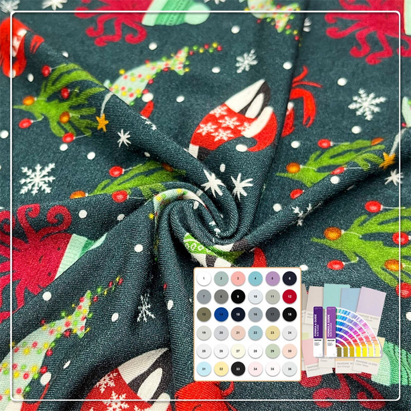 200GSM 93% Bamusbahre 7% Spandex Jersey Weihnachtsdruckstoff mit starker antibakterieller Wirkung und guter Belüftung, geeignet zum Herstellen von Weihnachtssocken