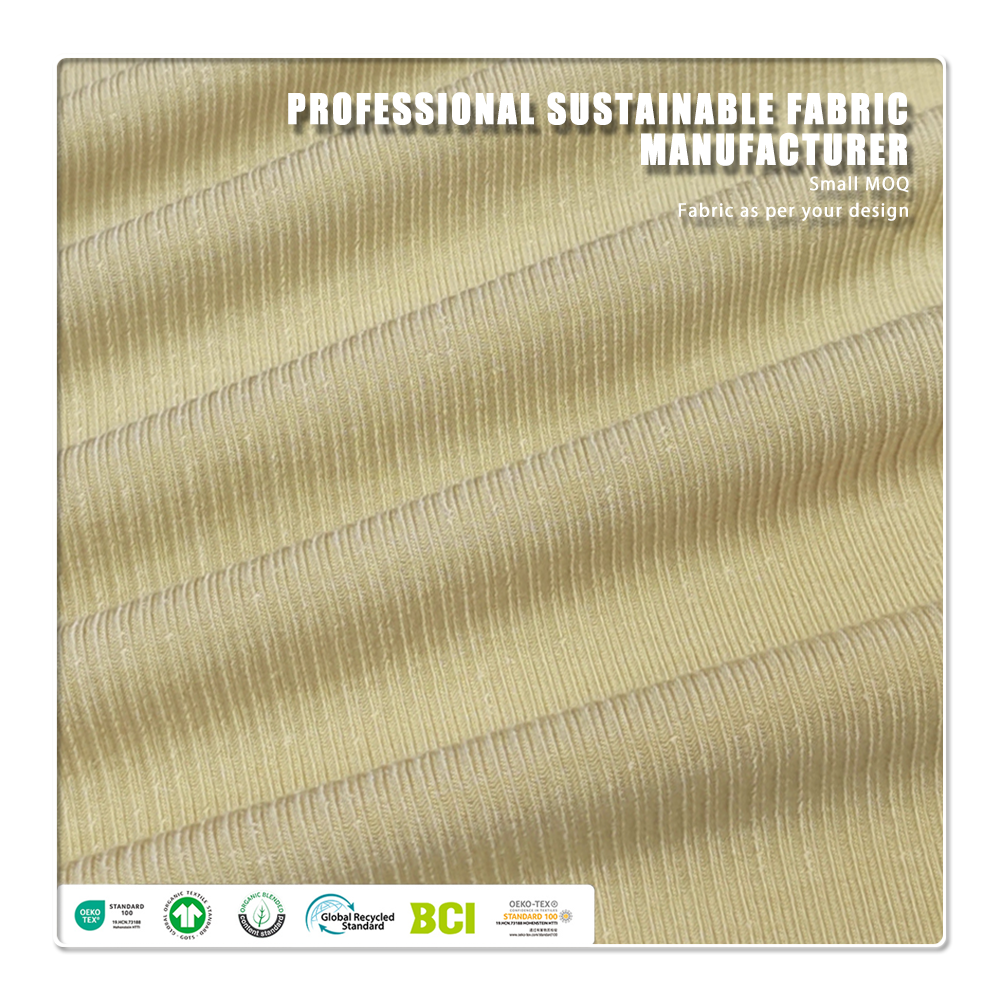 Organisk miljövänlig 210 g/m² 56 % Modal, 37 % Acetat, 7 % Spandex, elastisk 2x2 ribbstickad tyg för klänningar till kvinnor samt barn- och bebiskläder