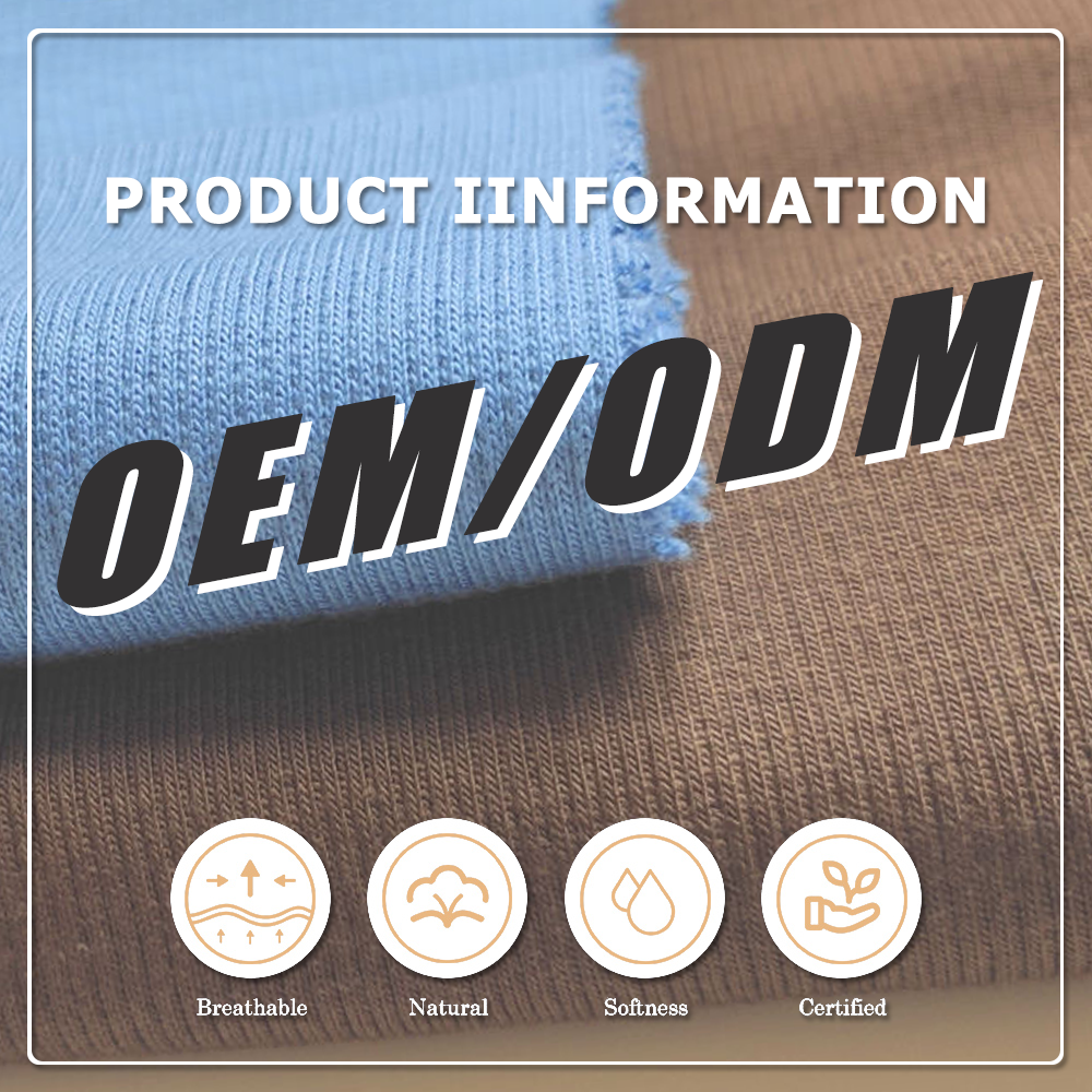 Recyklovaná látka z bambusu, organické bavlny a elastanu, 2×2 žebrovaná, ekologicky šetrná, absorbuje vlhkost, dýchá, 220 g/m²