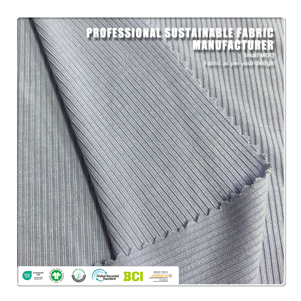 OEM & ODM umweltfreundlich, superweich, 210 g/m², 100 % Polyester, antistatisch, dehnbar, leichtes 2*2 Rippstrickgewebe für Damenkleider