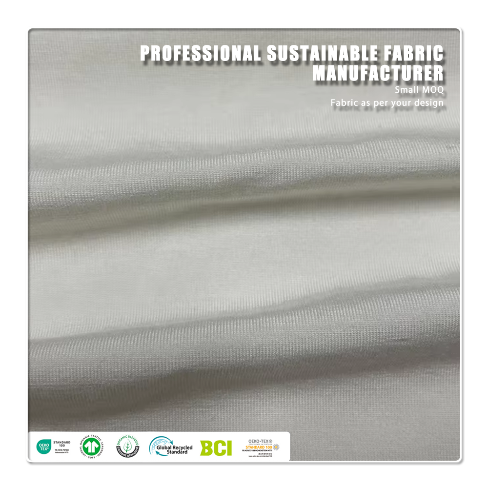 Zrównoważony dziany materiał z bambusowego lyocellu i chitozanu o gramaturze 260 g/m² z funkcją antypillingową i właściwościami rozciągliwymi do sukienek