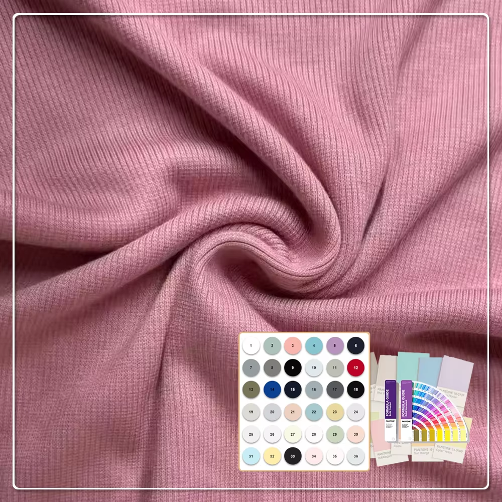 Umweltfreundliches 350g/m² gestricktes 2*2-Rippenstrick-Gewebe, 67 % Bambus, 28 % Acryl, 5 % Elasthan, hochwertiges Bambusfasergewebe