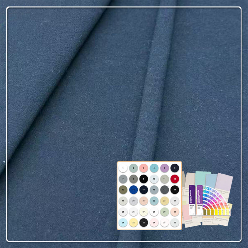 Tecido jersey com excelente durabilidade e resistência à abrasão, 290gsm, composto por 83% algodão e 17% elastano, adequado para roupas de treino de alta intensidade