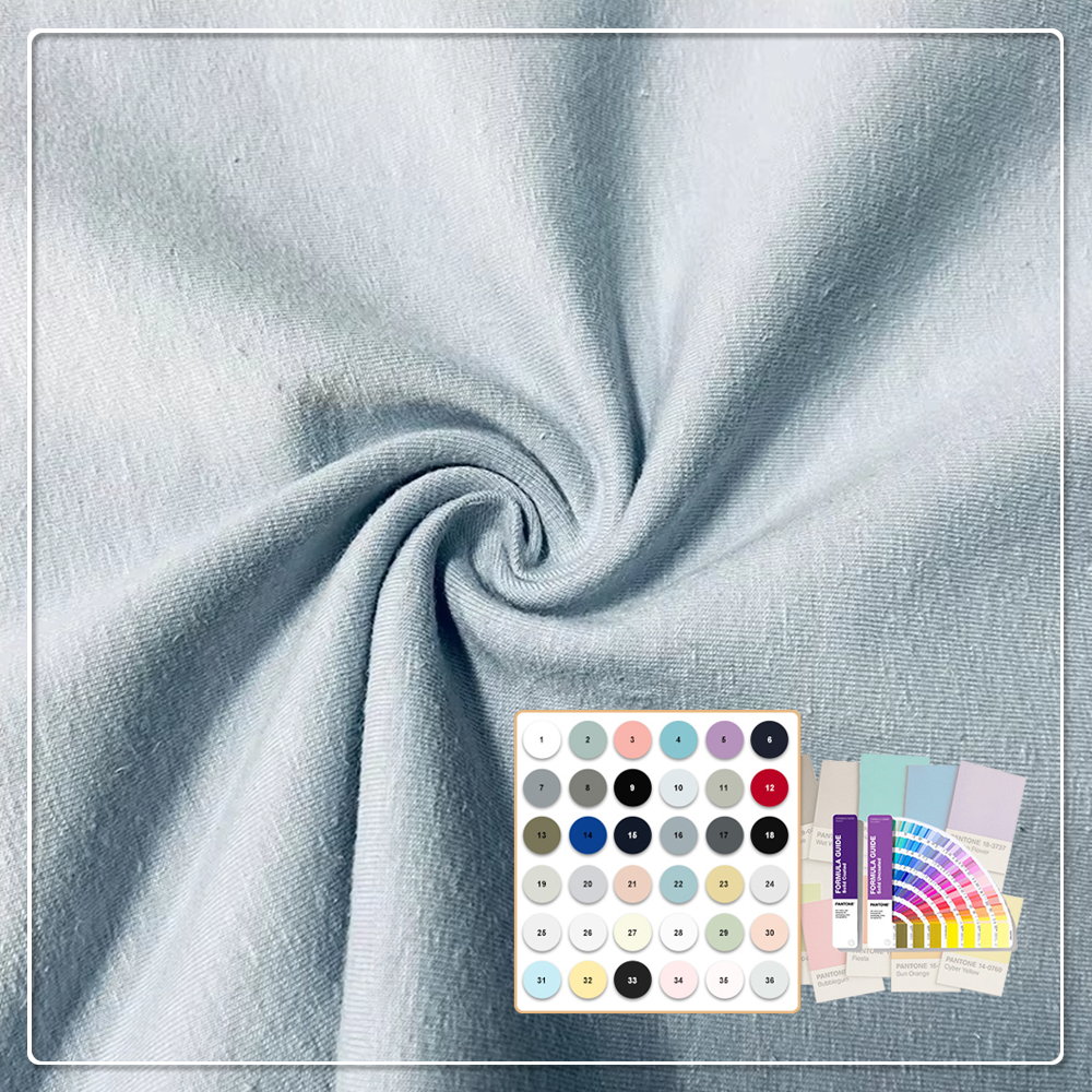 Anti-Bacteria Stretch Wicking Anti-Mildew UV Protection 220gsm Medium Weight Single Jersey Organic Cotton Hemp Spandex Fabric