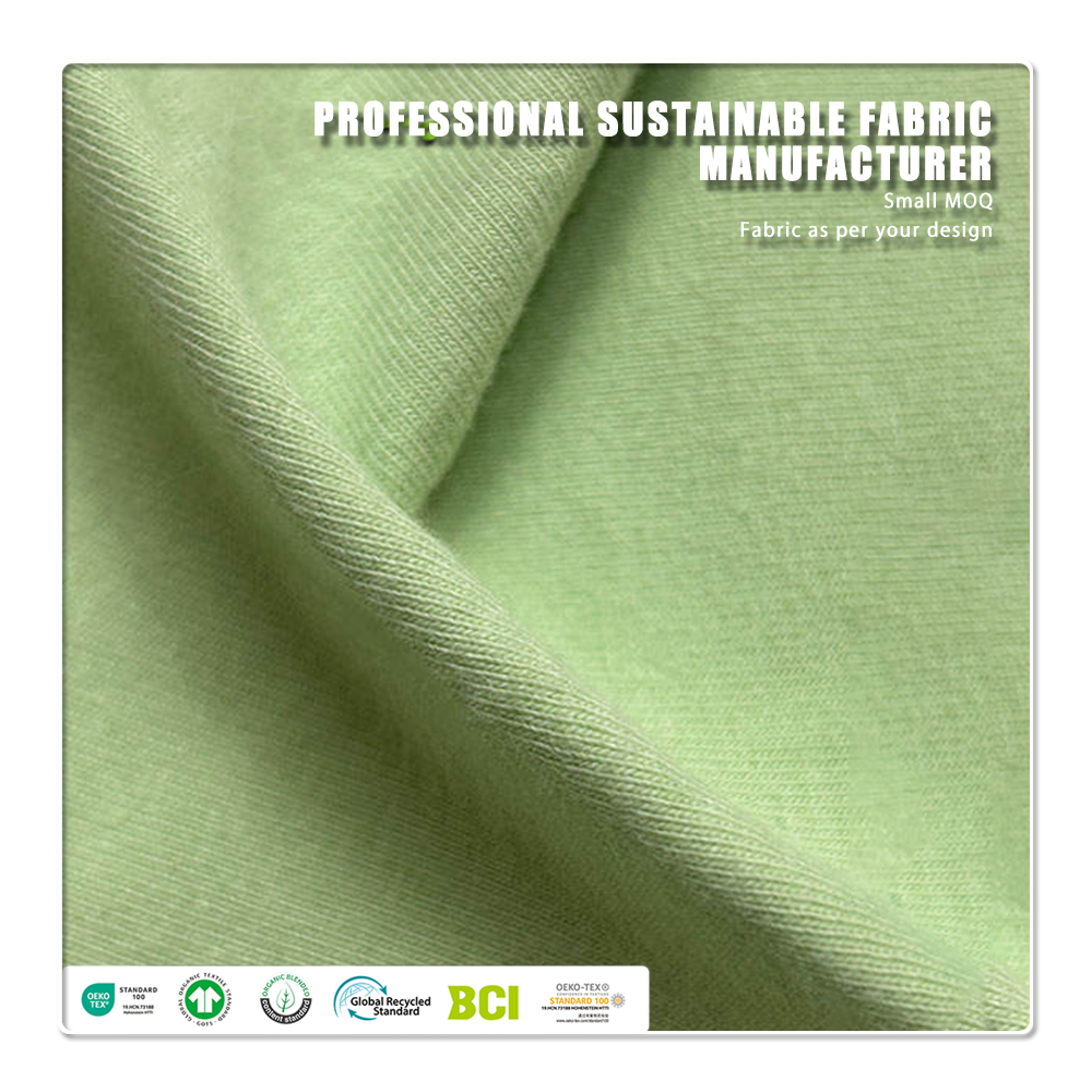 Воздухопроницаемая, устойчивая к износу, гребёнчатая хлопковая ткань с добавлением спандекса, трикотаж полотна вязки «одинарный джерси», окрашенная в массе, плотностью 180 г/м², для платьев и футболок