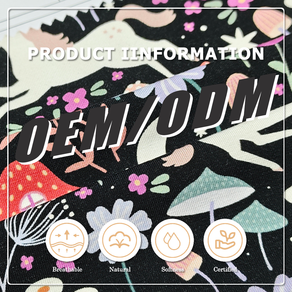 Magical Night Unicorn & Mushroom Print Jersey Fabric 95% Bamboo 5% Spandex, Soft Breathable Sustainable Knit for Kids’ Apparel & Loungewear