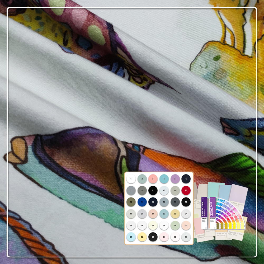 GOTS Certified Anti-UV Eco-Friendly Breathable Printed 95% Organic Cotton 5% Spandex Lightweight Jersey Fabric for Baby Kids