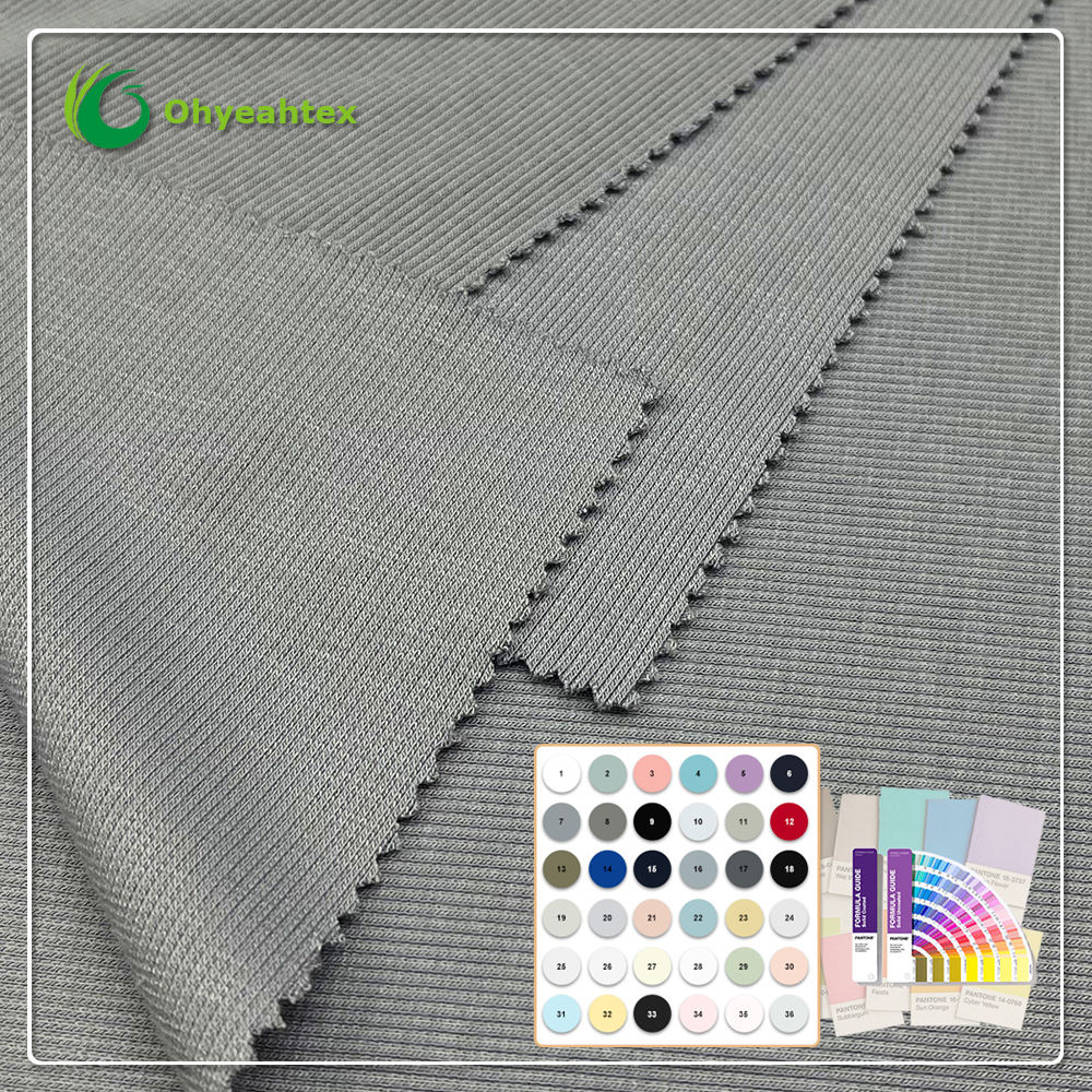 64 % Bambus 28 % Bio-Baumwolle 8 % Spandex 2x2-Rippenstoff für Babyhüte, Kleidung, Damenmode