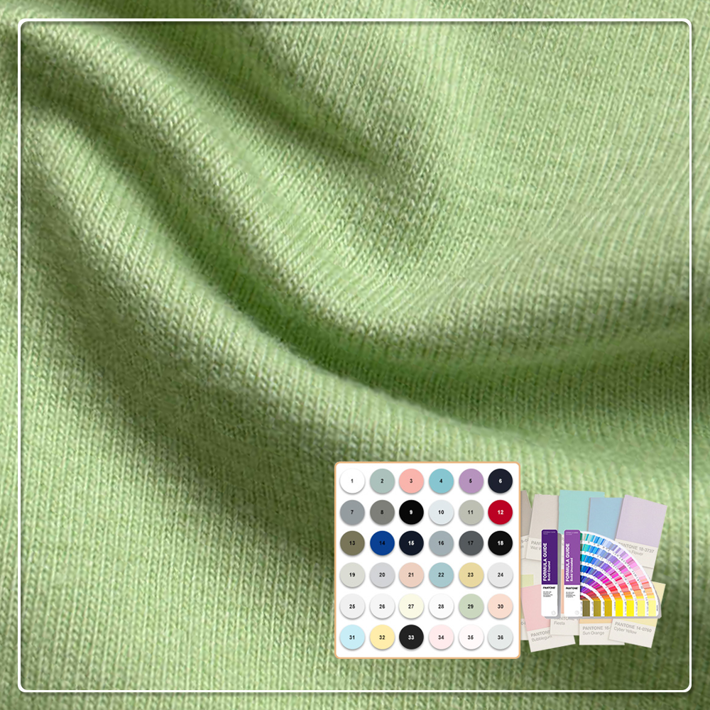 Воздухопроницаемая, устойчивая к износу, гребёнчатая хлопковая ткань с добавлением спандекса, трикотаж полотна вязки «одинарный джерси», окрашенная в массе, плотностью 180 г/м², для платьев и футболок