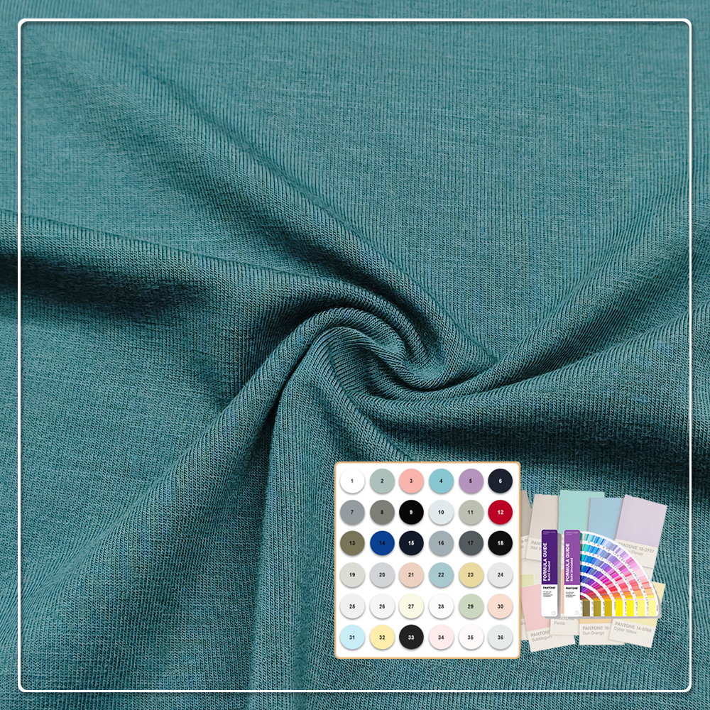 92% bambús, 8% spandex, 260 g/m², 170 cm, vinilegt við umhverfið, stretch hekluð efni með sérsniðnum prentuðum mynstur fyrir klæði og heimilistextíl