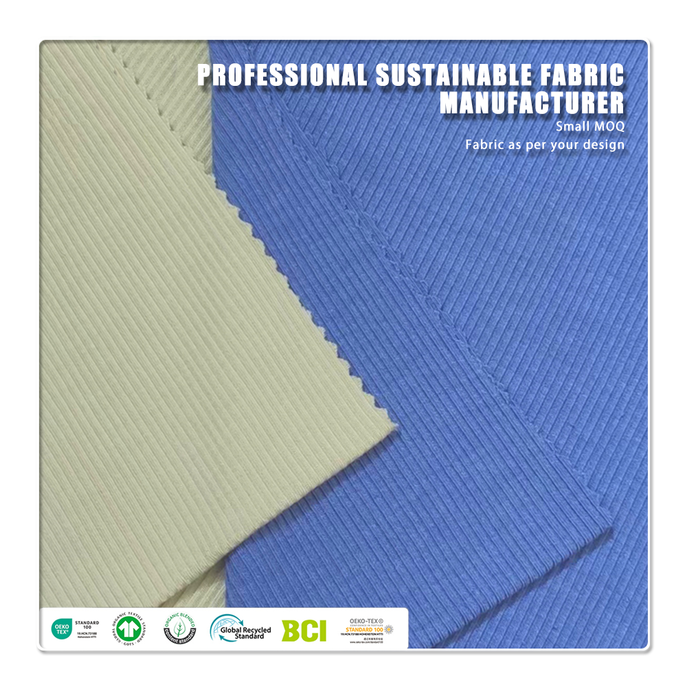 Organisk miljövänlig 210 g/m² 56 % Modal, 37 % Acetat, 7 % Spandex, elastisk 2x2 ribbstickad tyg för klänningar till kvinnor samt barn- och bebiskläder