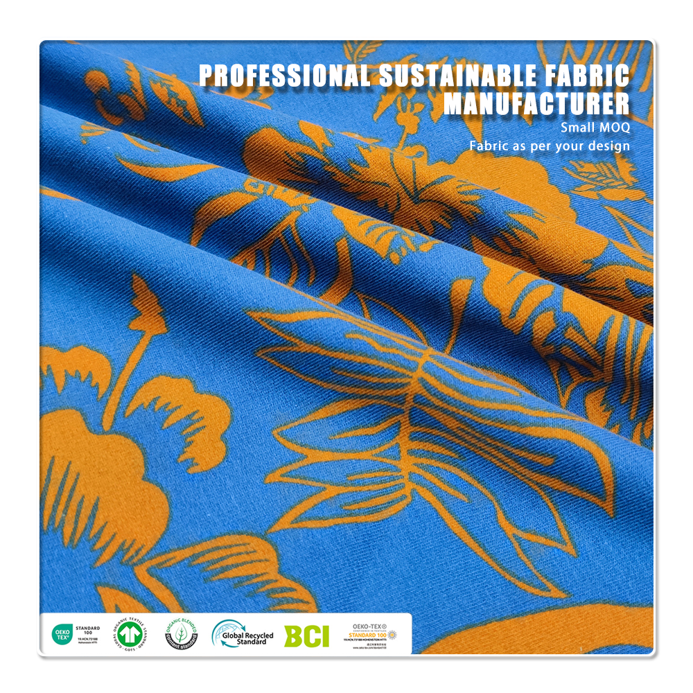 Digital Printed Eco-Friendly Breathable Moisture-Absorbent Lightweight 95%Organic Cotton 5%Spandex FrenchTerry Fabric