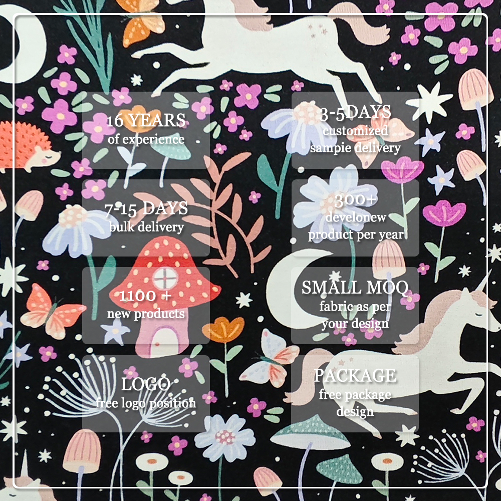 Magical Night Unicorn & Mushroom Print Jersey Fabric 95% Bamboo 5% Spandex, Soft Breathable Sustainable Knit for Kids’ Apparel & Loungewear