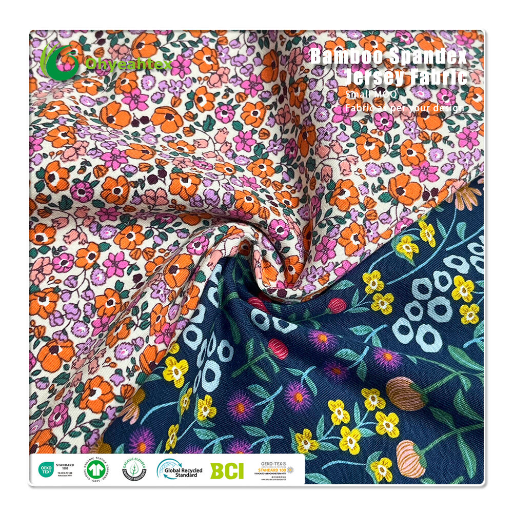Sanft atmungsaktiv 200gsm 95% Ökobausch 5% Spandex Bildschirmbedruck-Jersey-Stoff Für Babybekleidung