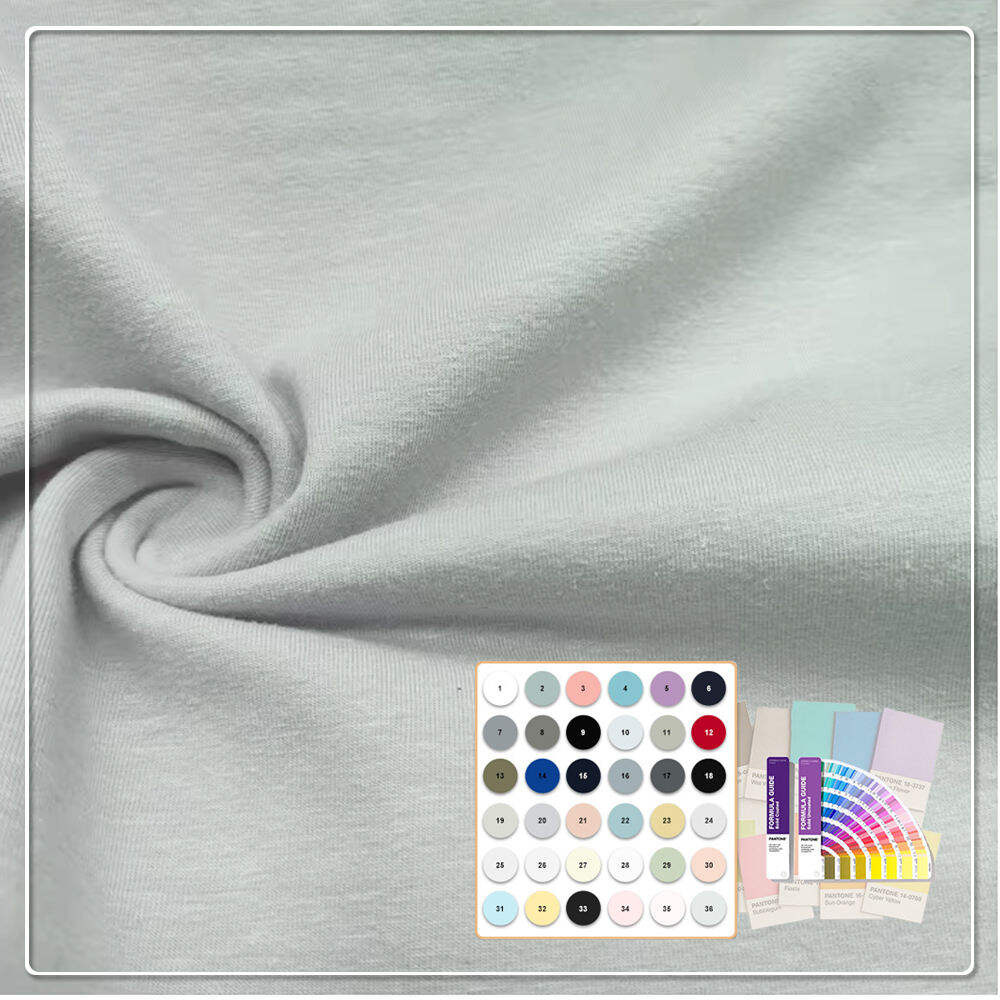 67 % ekologisk bomull, 28 % hampa, 5 % spandex, kammat vävtyg i inslag (weft jersey) på 220 g/m² för T-shirts