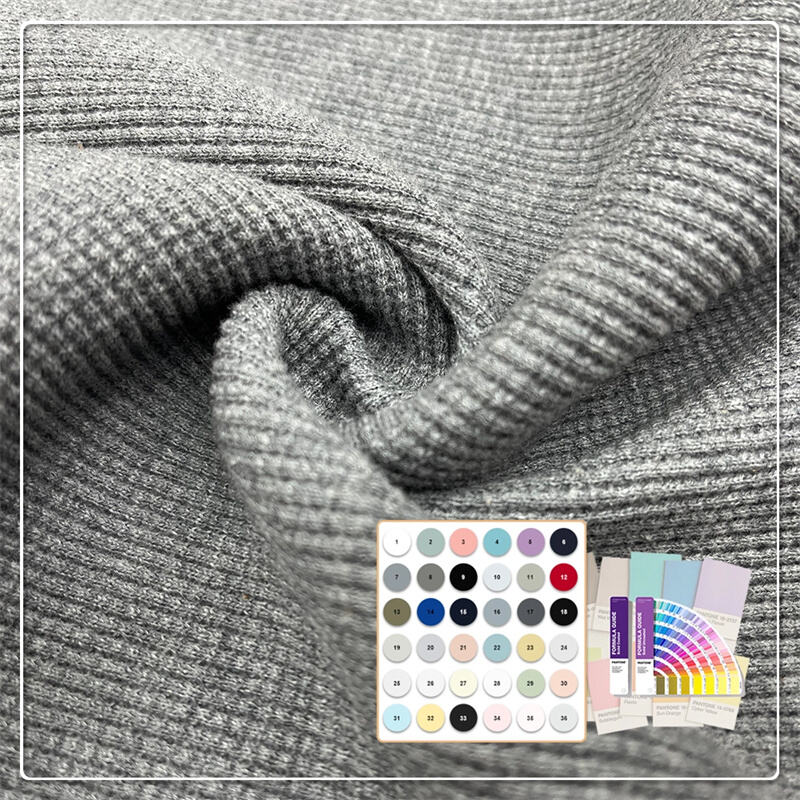 400GSM 100% organikong kapas na waffle fabric na may mabuting pagpapaligaya ng init at sertipikasyon ng OCS ay maaaring gamitin para sa mga coat noong taglamig at tag-init