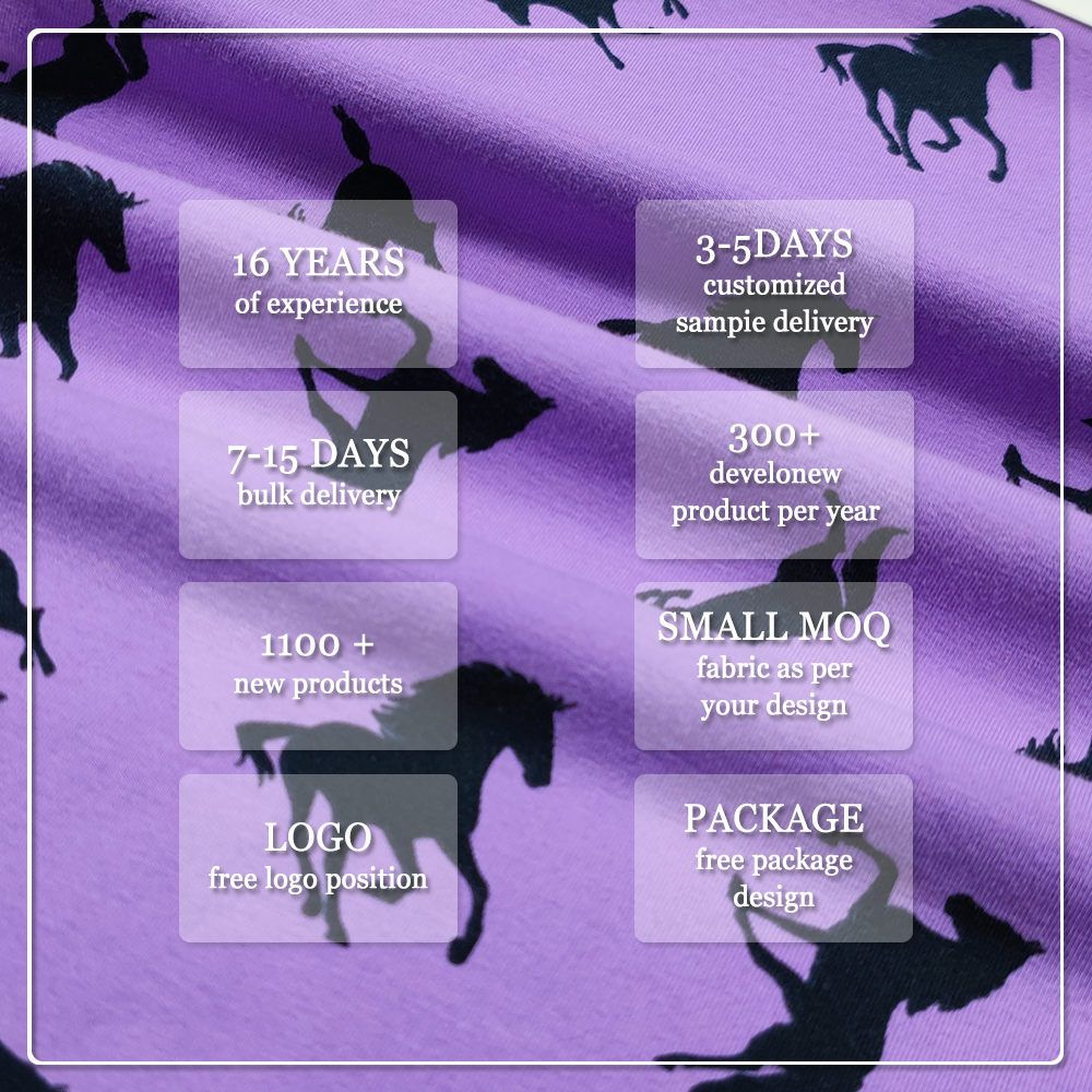 Printed with a horse pattern on elastic pure cotton spandex fabric, suitable for making home wear and pajamas