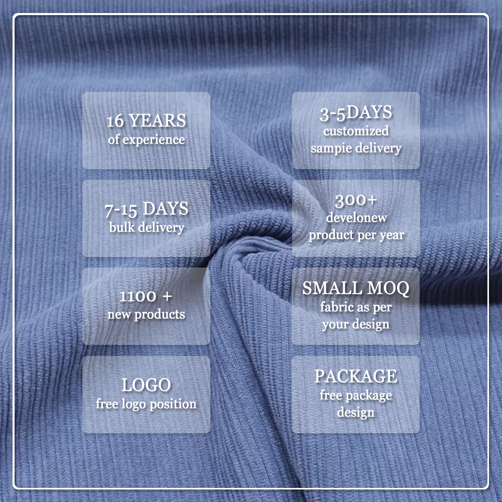 Új stílusú, 100%-os újrahasznosított poliészter kordbársony anyag, környezetbarát és lélegző, 270 g/m², ruházatra és pihenőruházatra