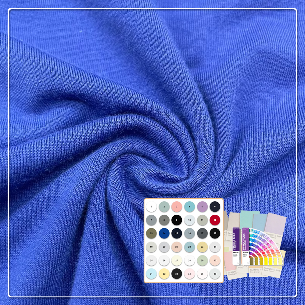 रीसाइकिल्ड, चार दिशाओं में खिंचने योग्य, गोलिका-रोधी, नमी-अवशोषक, 93% रीसाइकिल्ड पॉली, 7% स्पैंडेक्स, आरपीईटी सिंगल जर्सी फैब्रिक, पोशाक के लिए