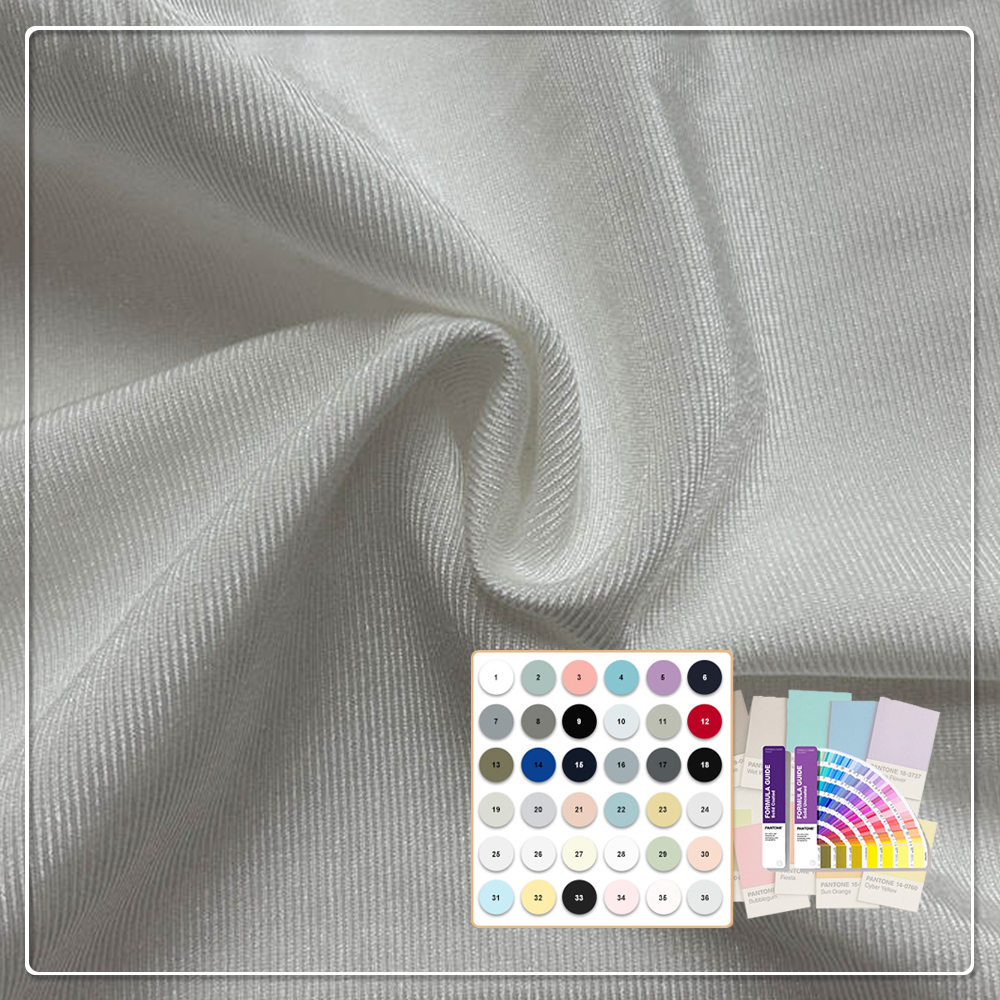 Snabbtorkande, miljövänlig stretchpolyesterstickad tyg med spandex, fuktavvisande och veckbeständigt för kläder och sportkläder