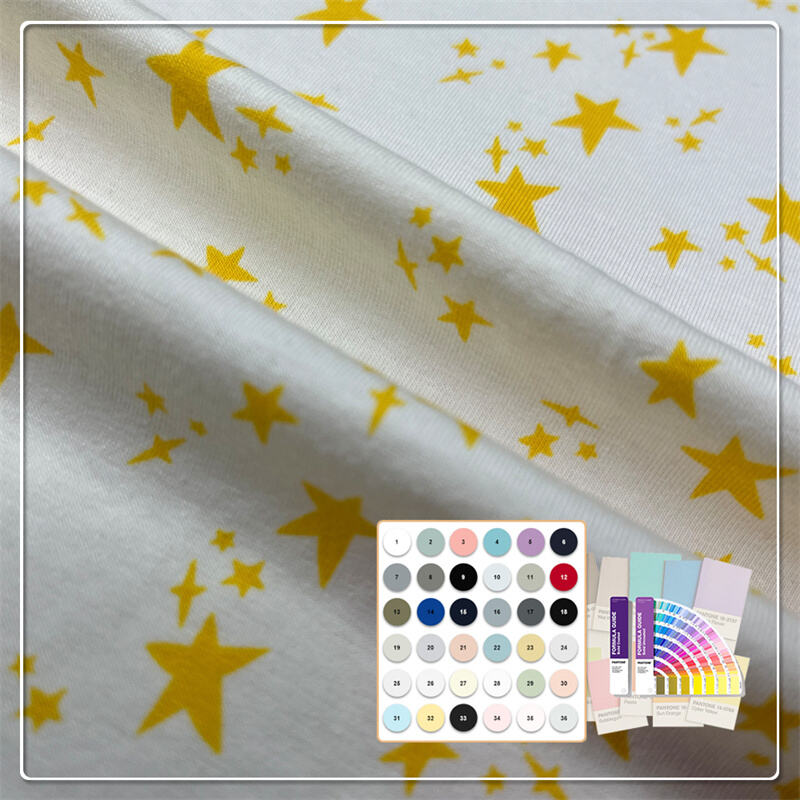 Natural at environmentally friendly 200gsm 95%Organic cotton 5%Spandex na naimprentang tela na Jersey ay angkop para sa mga T-shirt ng bata