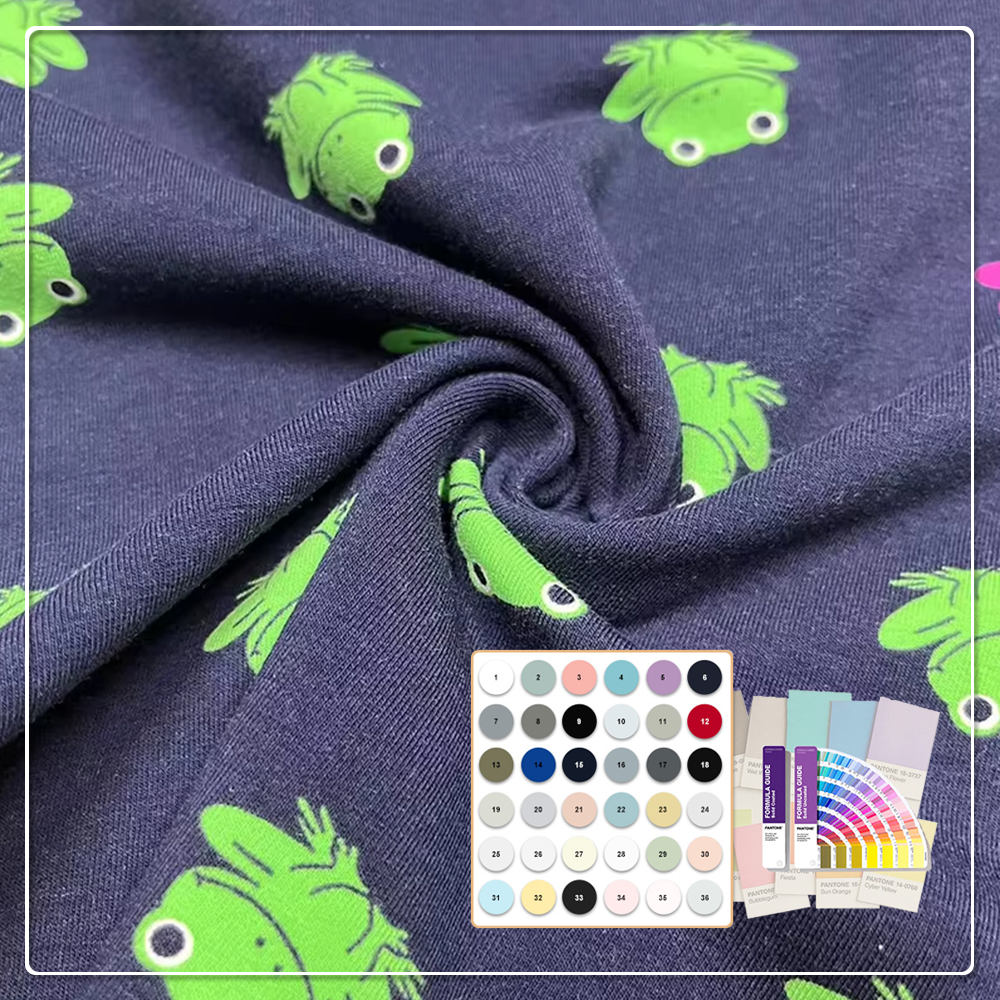 Anti-UV Eco-Friendly Stretch Breathable Anti-Bacteria Printed 190GSM Cotton Spandex Jersey Fabric for Baby & Toddler Apparel