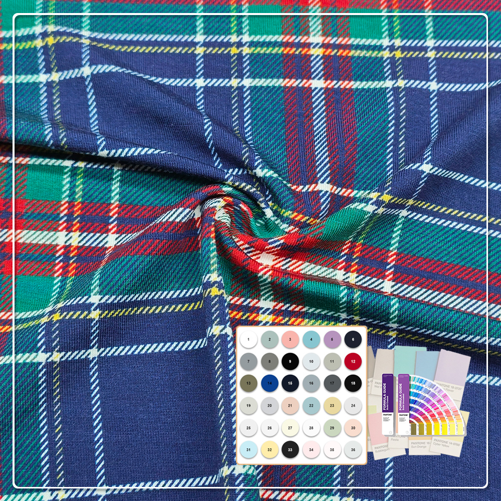 Classic Tartan Plaid Print Bamboo Spandex Jersey – 95% Bamboo 5% Spandex, 220gsm Medium-Weight, 170cm Width, Soft Stretchable Fabric for Shirts, Dresses & Everyday Fashion