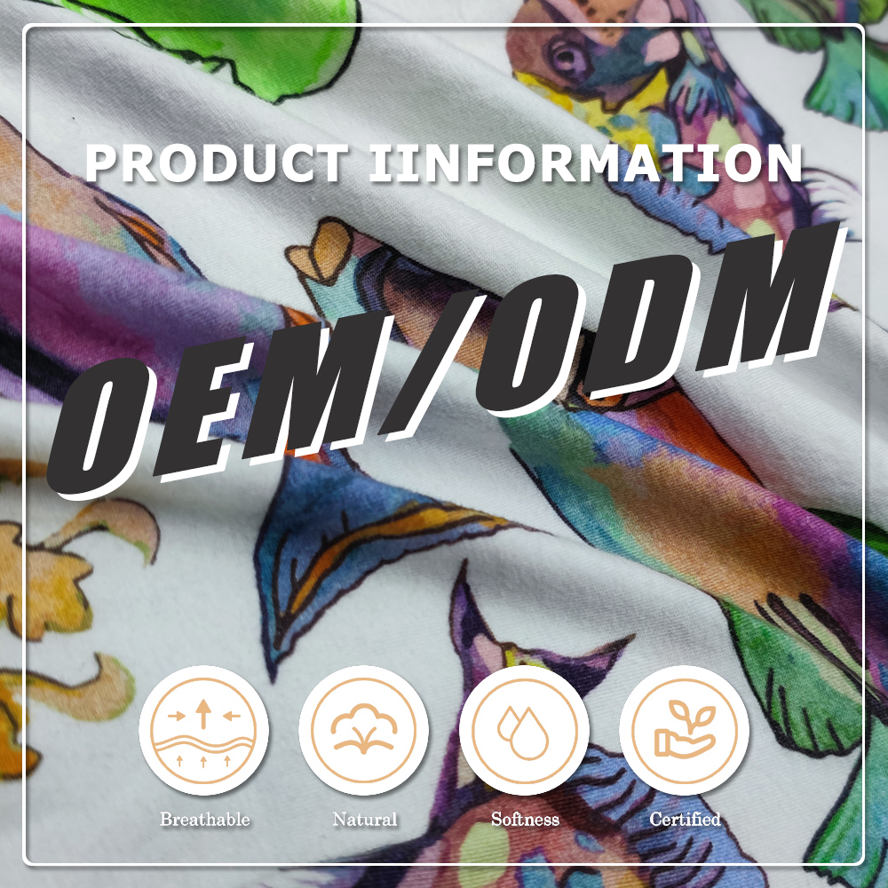 GOTS Certified Anti-UV Eco-Friendly Breathable Printed 95% Organic Cotton 5% Spandex Lightweight Jersey Fabric for Baby Kids