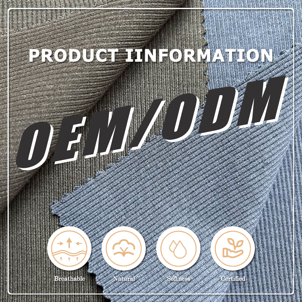 Umweltfreundlicher Stretch-Stoff im 2x2-Rippenmuster mit 68 % Bio-Baumwolle, 28 % Bambus und 4 % Spandex; pilzresistent und knitterfest; 400 g/m² für Bekleidung