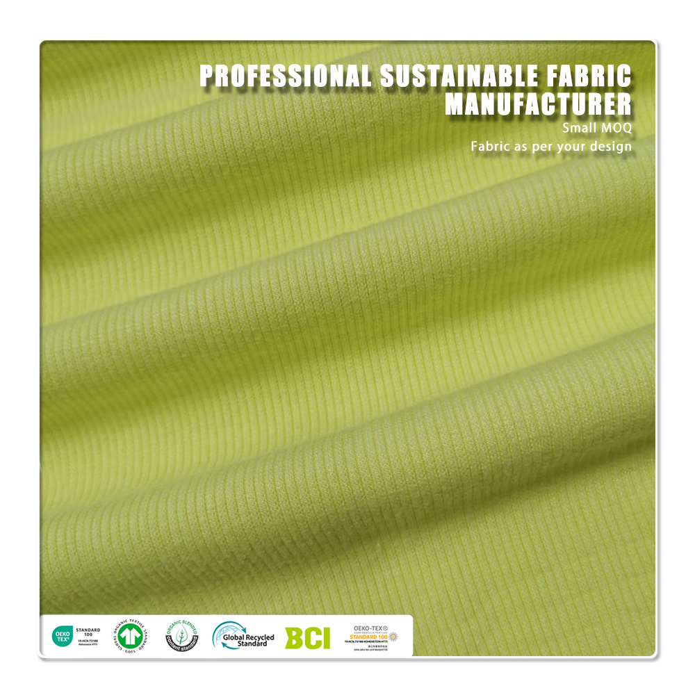 Komfortabel anti-pilling polyester-rayon-spandex 2x2 ribbväv, tungviktig 270 g/m², för krage eller manschett – tillverkas efter beställning