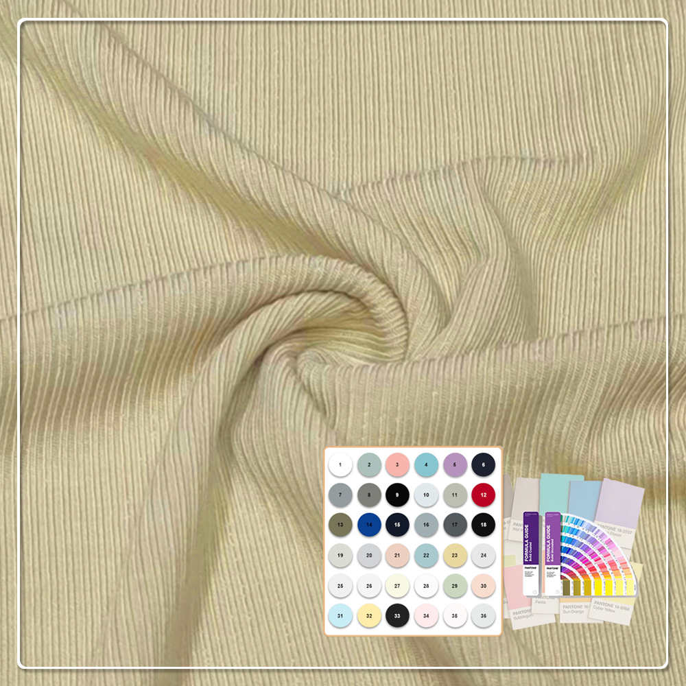 Organisk miljövänlig 210 g/m² 56 % Modal, 37 % Acetat, 7 % Spandex, elastisk 2x2 ribbstickad tyg för klänningar till kvinnor samt barn- och bebiskläder