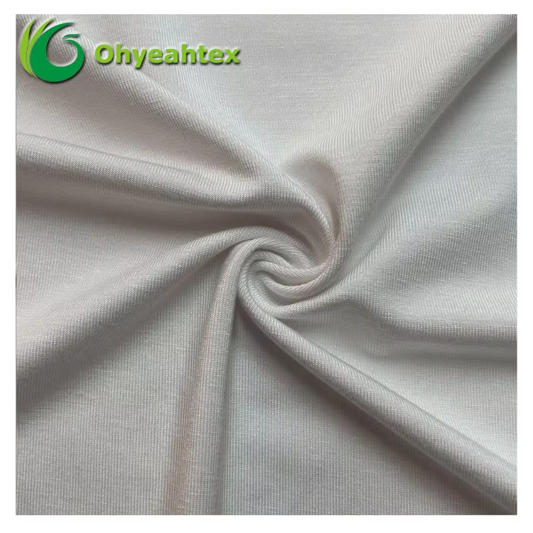 Eko-przyjazna, rozciągliwa, antybakteryjna, szybkoschnąca, wygodna i oddychająca dzianinowa tkanina bawełniano-modalna z elastanem do koszulek
