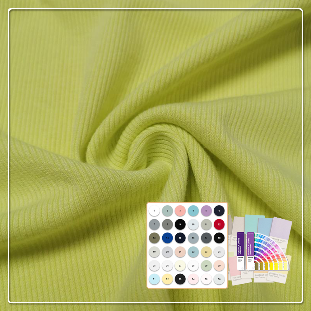 Komfortabel anti-pilling polyester-rayon-spandex 2x2 ribbväv, tungviktig 270 g/m², för krage eller manschett – tillverkas efter beställning
