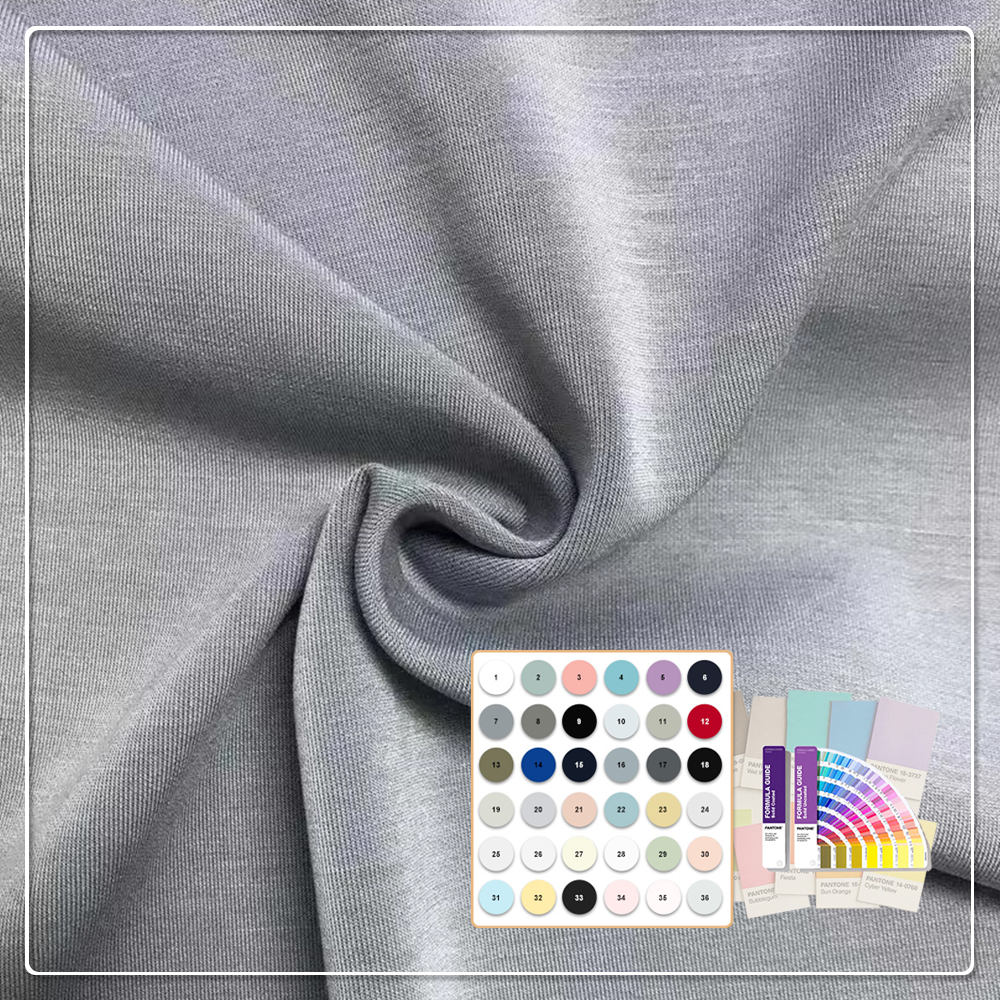 Oeko-Tex 100 -sertifioitu, pilloutumaton, kaksipuolinen, yksivärisesti värjätty modal-/polyesteri-/spandex-scuba-kangas, 230 g/m², vaatetus-, kotivaatetus- ja yövaatetuskäyttöön