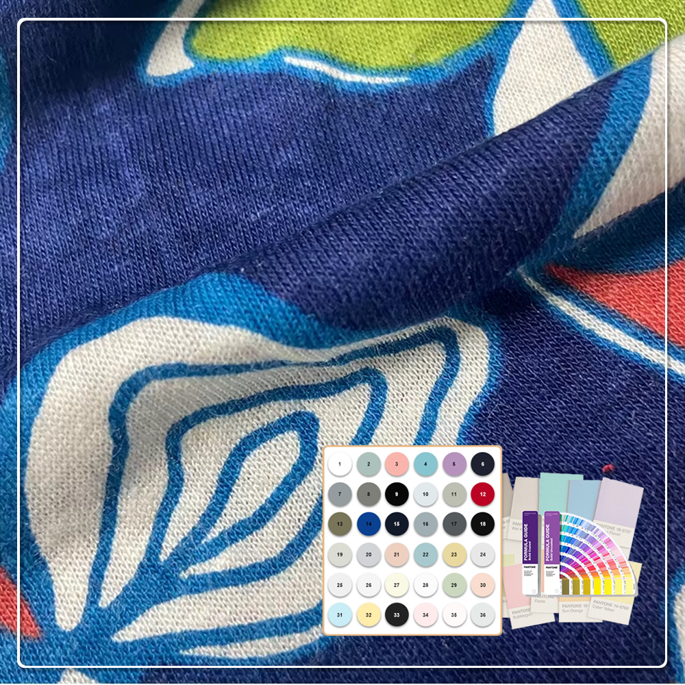 Volhoubare, omgewingsvriendelike gebreide digitale drukstof van 100% linne, lugdig en vogopnemend, liggaamsgewig 160 g/m² vir kinderkleding