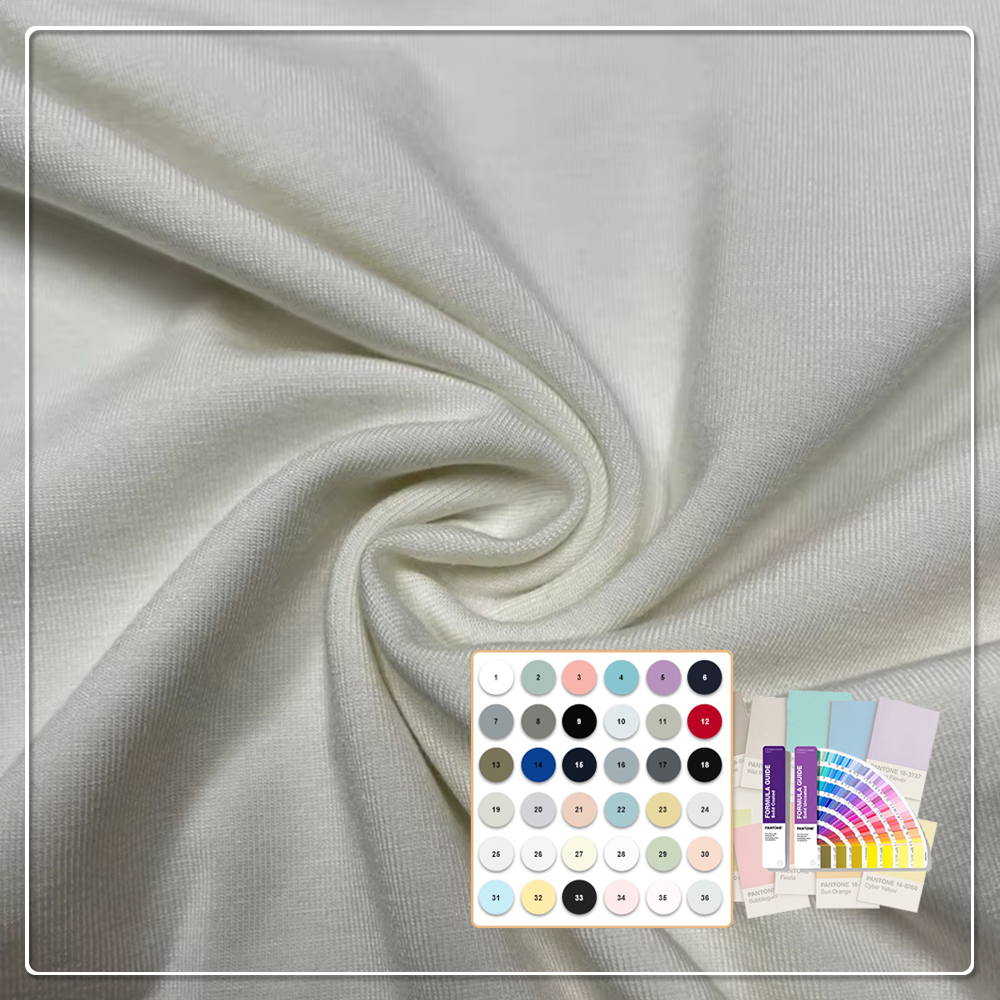 Halttækt bambús-lyocell og chitosan hekluefna með andspillu- og stretch-eiginleikum, 260 g/m², fyrir klæði