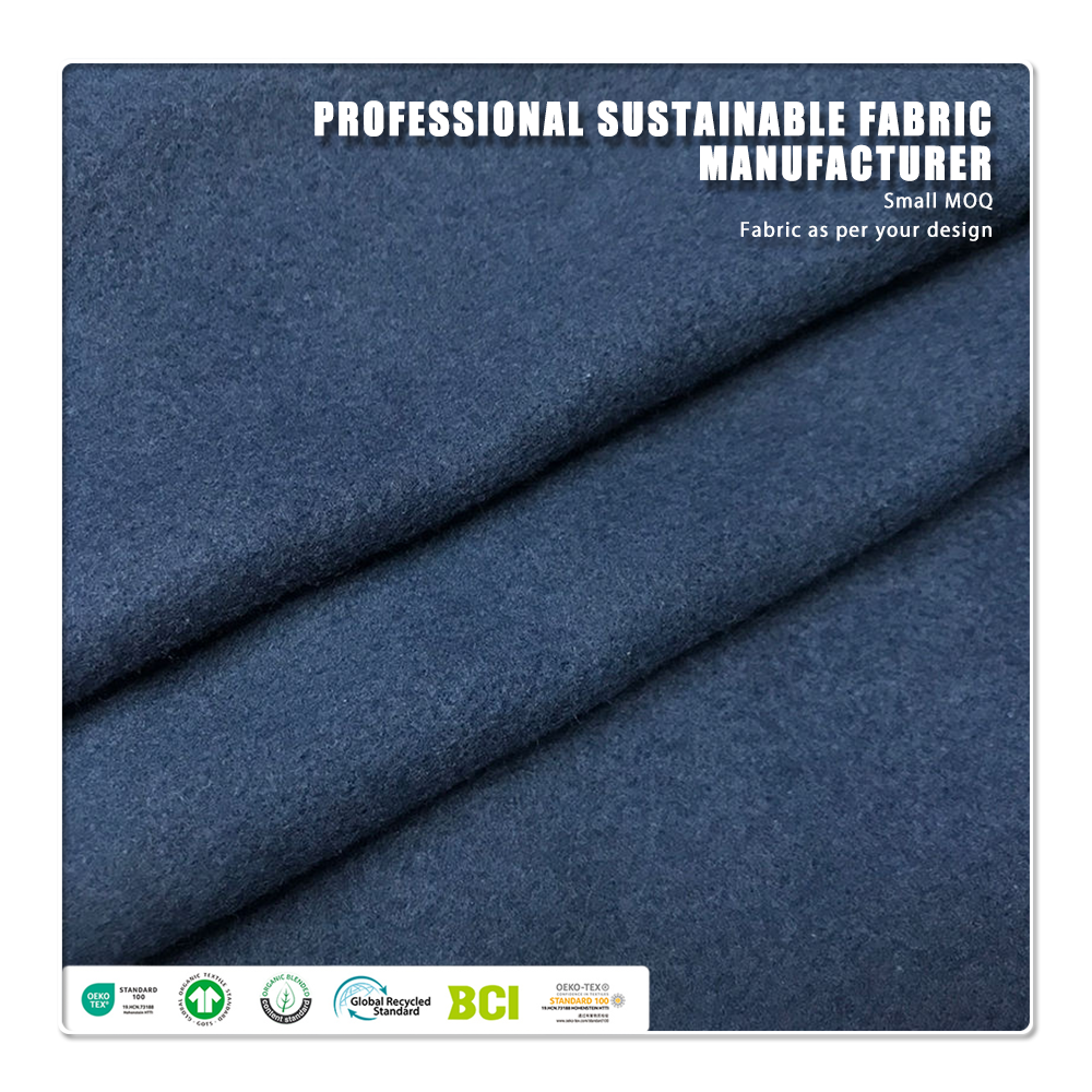 OEM/ODM Organic 60 % Baumwolle, 40 % recyceltes Polyester, schrumpfresistenter, gebürsteter Wildleder-Fleece-Stoff, winddicht, atmungsaktiv, 260 g/m²