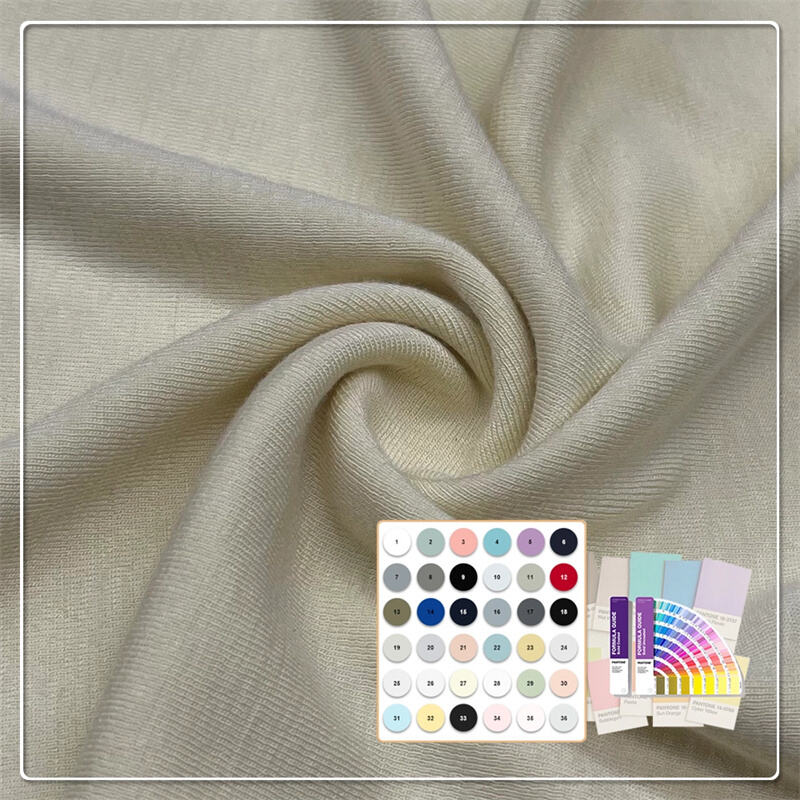 Bequem, umweltfreundlich und antibakteriell 220GSM 71% Bamboo Lyocell 24% Chitosan 5% Elasthan 1*1 Rib-Stoff ist geeignet für Luxus-Sportbekleidung