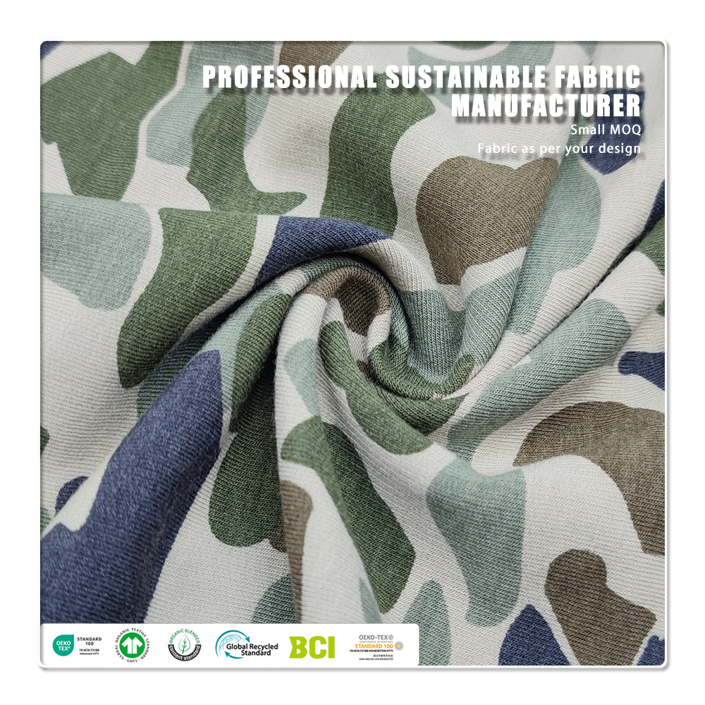 Certyfikowany Oeko fleec z bambusa, poliestru i spandexu 235 g/m² / 165 cm – żywy nadruk reakcyjny do bluz z kapturem