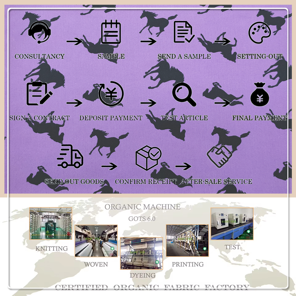 Printed with a horse pattern on elastic pure cotton spandex fabric, suitable for making home wear and pajamas