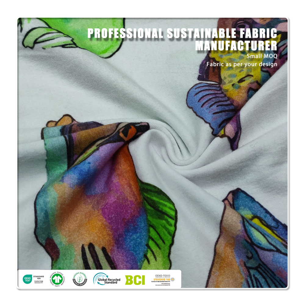 GOTS Certified Anti-UV Eco-Friendly Breathable Printed 95% Organic Cotton 5% Spandex Lightweight Jersey Fabric for Baby Kids