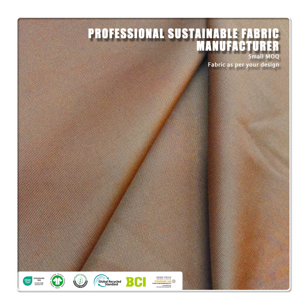 Környezetbarát, újrahasznosított poliészter-spandex anyag nyúlékonysággal, nedvességelvezetéssel és lélegzőképességgel T-shirt-ekhez, fehérneműhöz és sportruházathoz