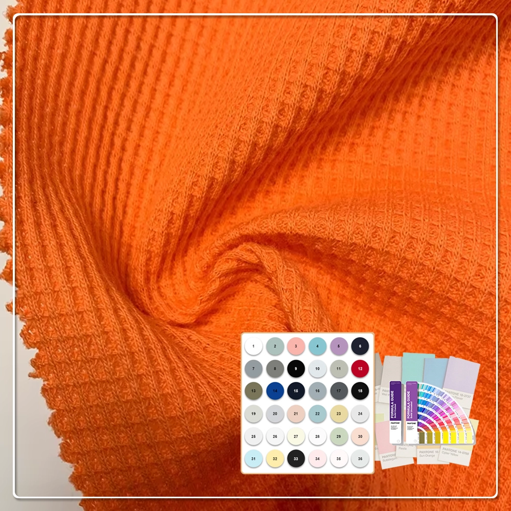 Miljövänlig antistatisk UV-skyddande krympbeständig stickad 100 % bomullsvevtyg i vaffelstruktur, 220 g/m², för kläder på beställning