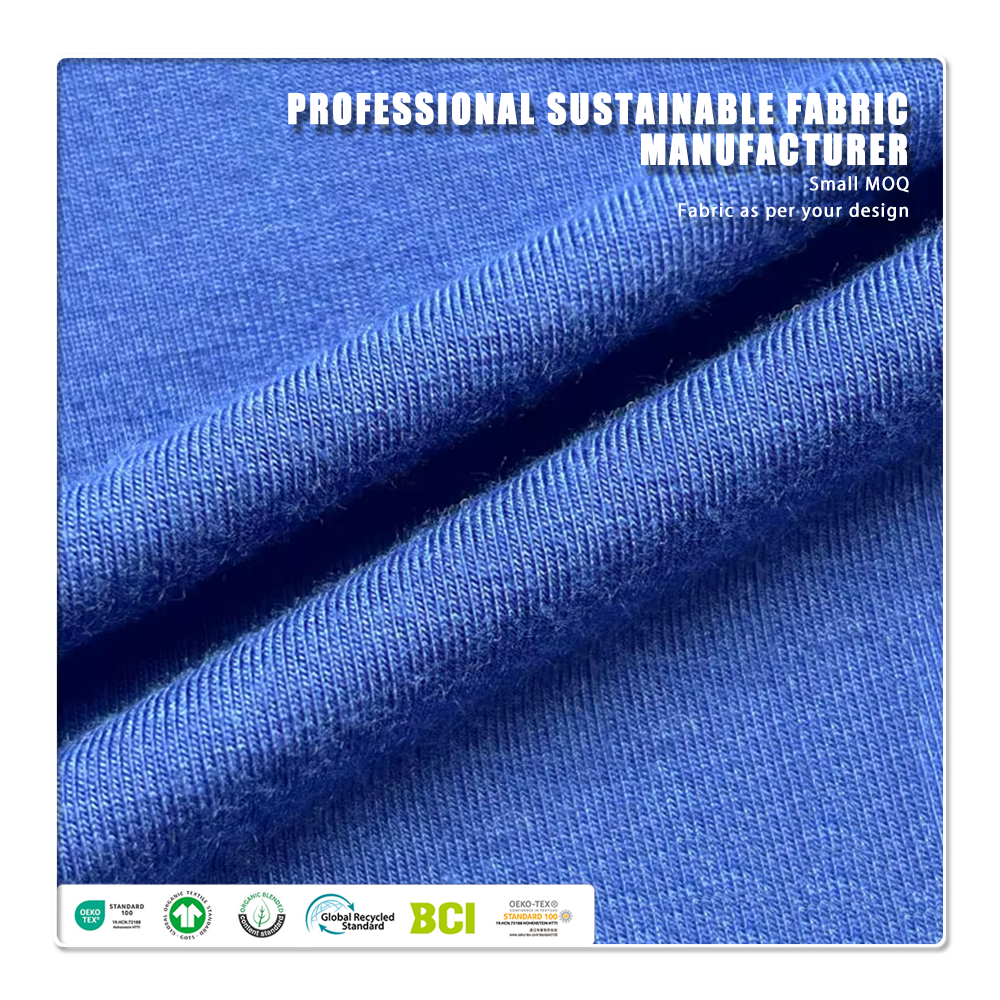 Vải dệt kim single jersey từ polyester tái chế thân thiện với môi trường, dệt ngang, thoáng khí, thấm hút nhanh, chống thấm nước và nhẹ cân, phù hợp cho trang phục thể thao
