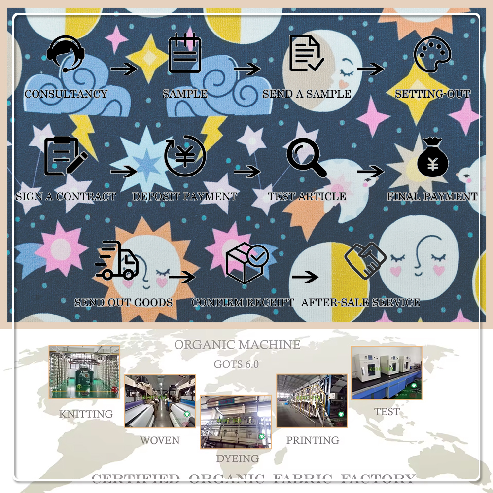 Whimsical Celestial Print Bamboo Spandex Jersey (90% Bamboo / 10% Spandex, 220gsm, 170cm) – Cute Sun, Moon & Star Pattern for Kids Yoga Wear