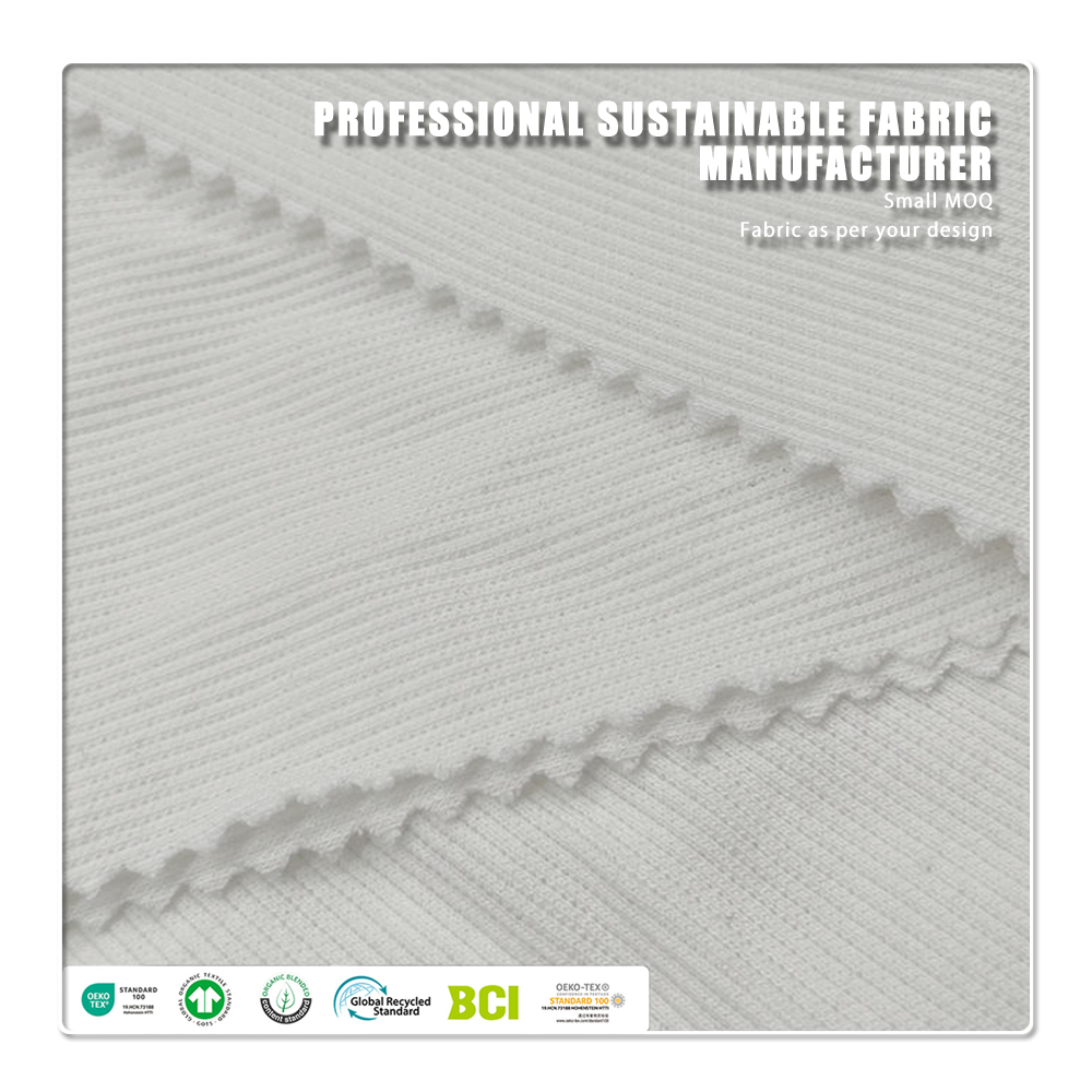 Atmungsaktiver 68 % Bio-Baumwolle, 28 % Bambus, 4 % Elasthan, 2x2-Rippenstrickstoff mit UV-Schutz, feuchtigkeitsabsorbierend, dehnbar, für Sportbekleidung (260 GSM)