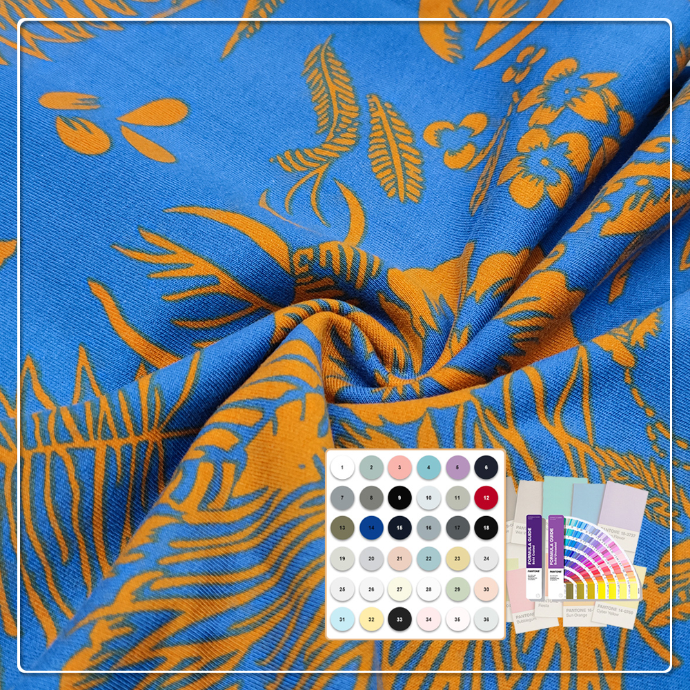 Digital Printed Eco-Friendly Breathable Moisture-Absorbent Lightweight 95%Organic Cotton 5%Spandex FrenchTerry Fabric